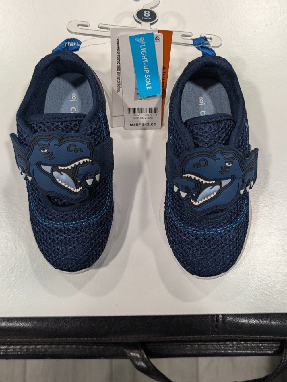 Carter's HUG Dinosaur Light Up Sneakers Toddler Boys Size 8 Blue T-Rex